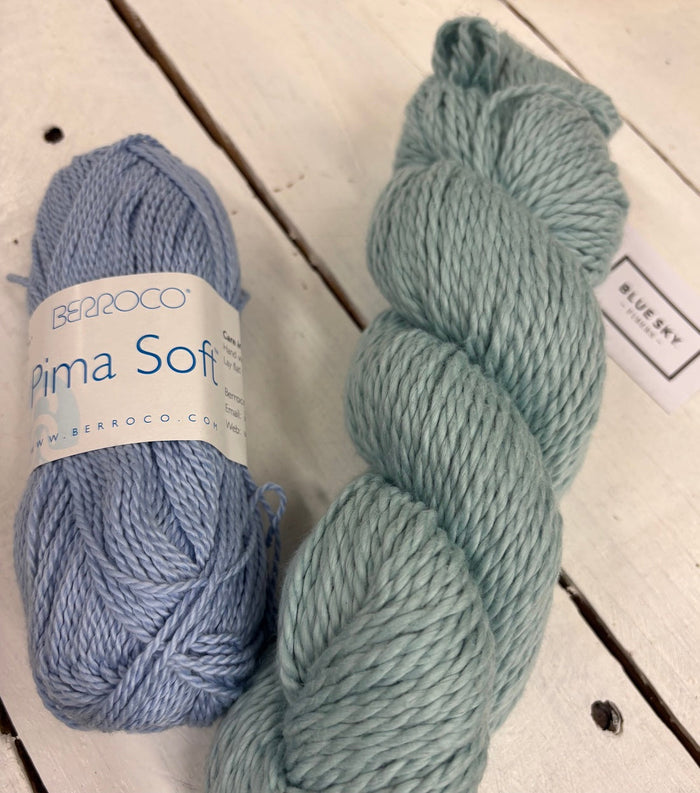 Our two favorite cotton yarns. Pima Soft and Blue Sky's cotton.