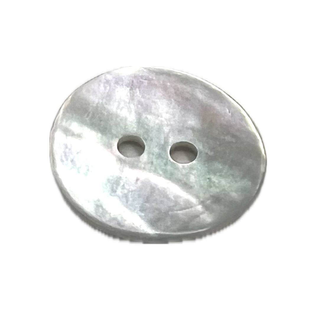 Round shell button with 2 holes.