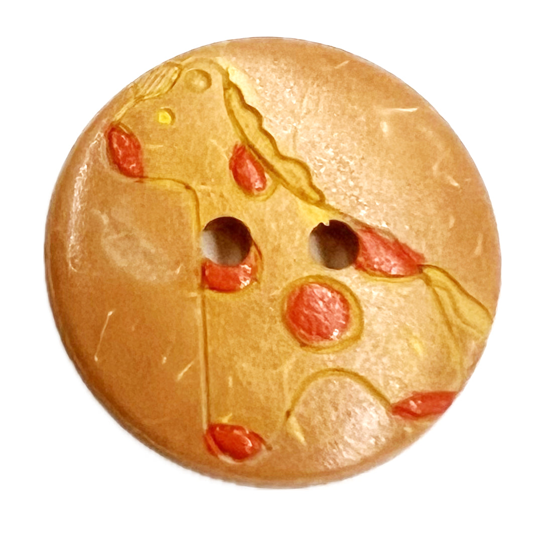 2 holed button with a baby giraffe outlined on it. 