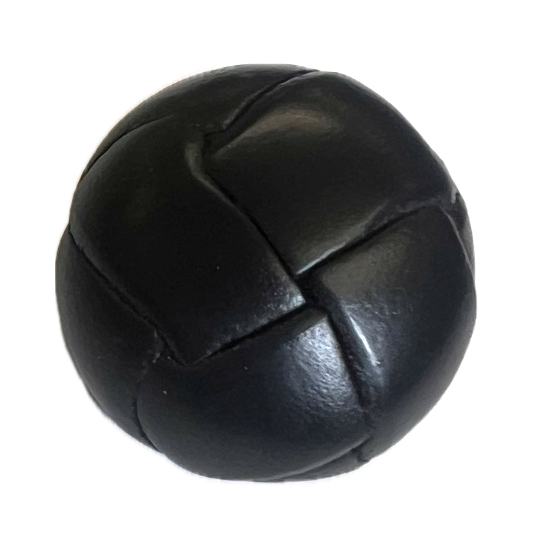 plastic shank button with woven leather pattern.