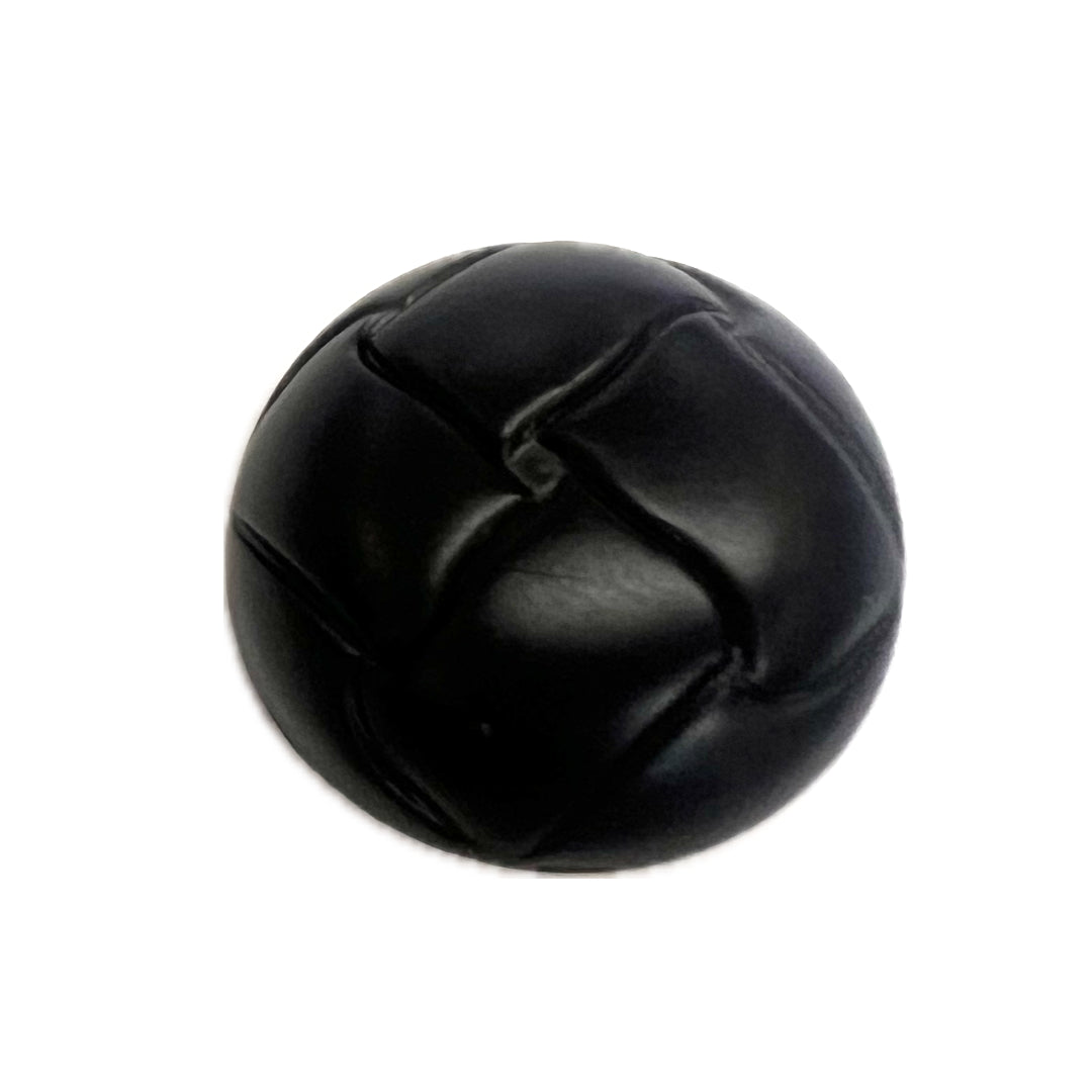 shank button with woven leather pattern.
