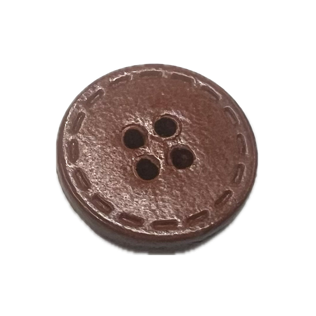 Embossed leather button with 4 holes.