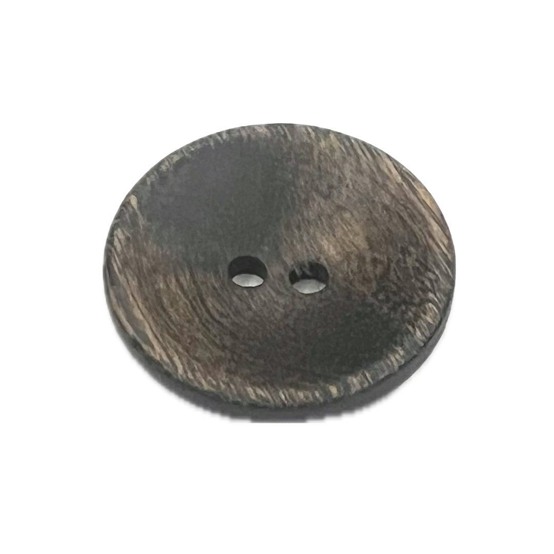 Round wooden button with 2 holes.