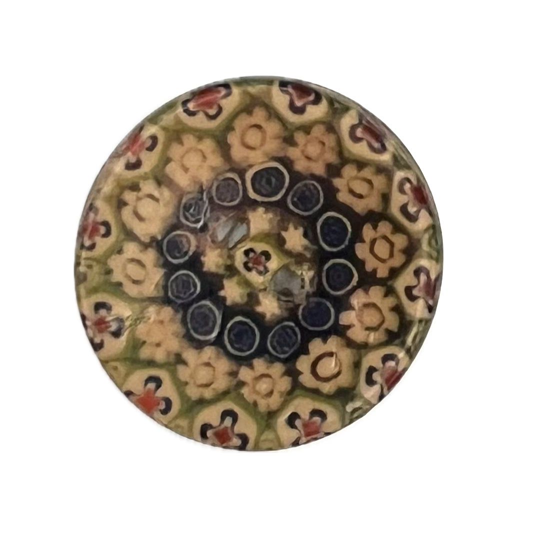 Smooth, 2 holed button with flowers painted in a ring. 
