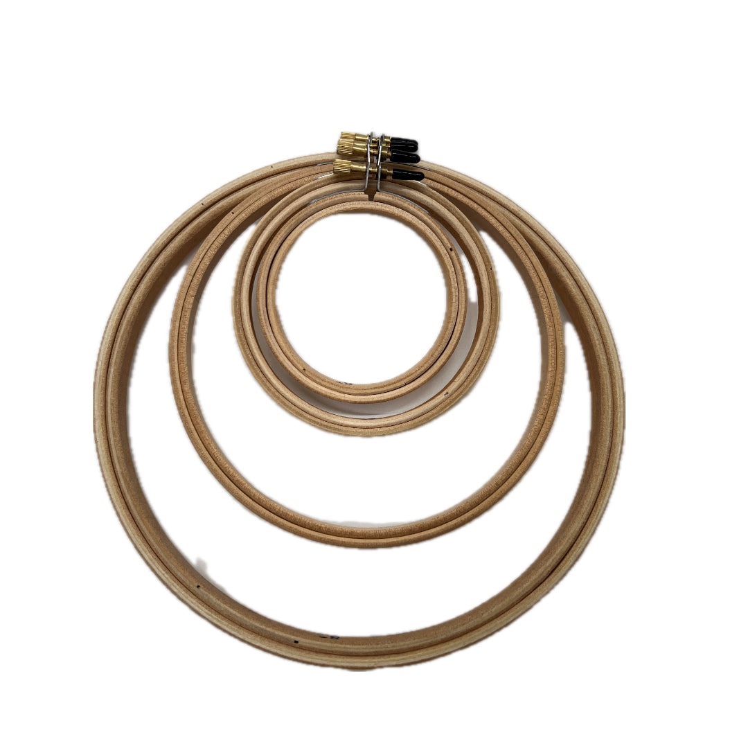 4 nested embroidery hoops ranging from 3" in diameter to 8".