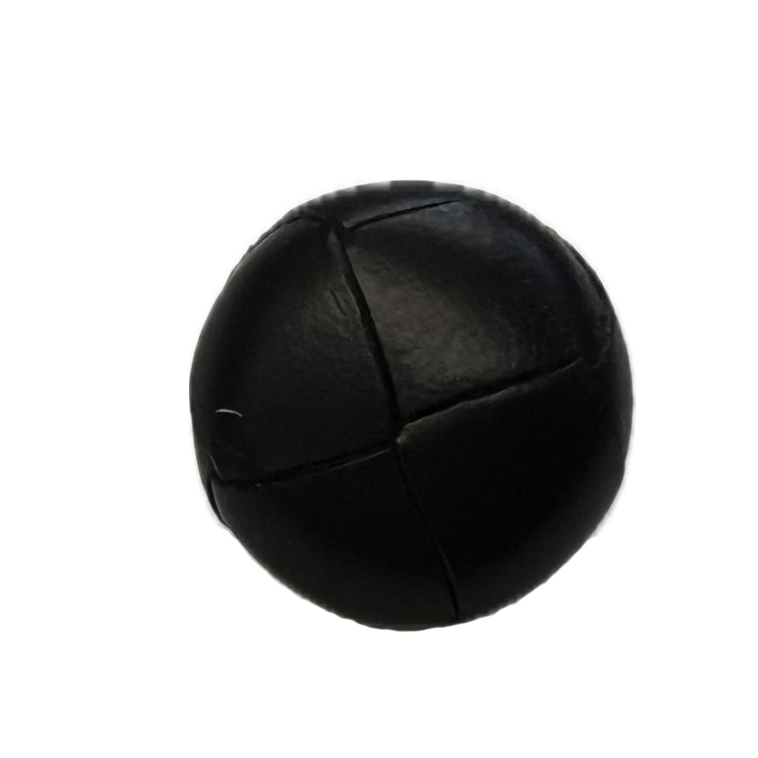 shank button with leather weave.
