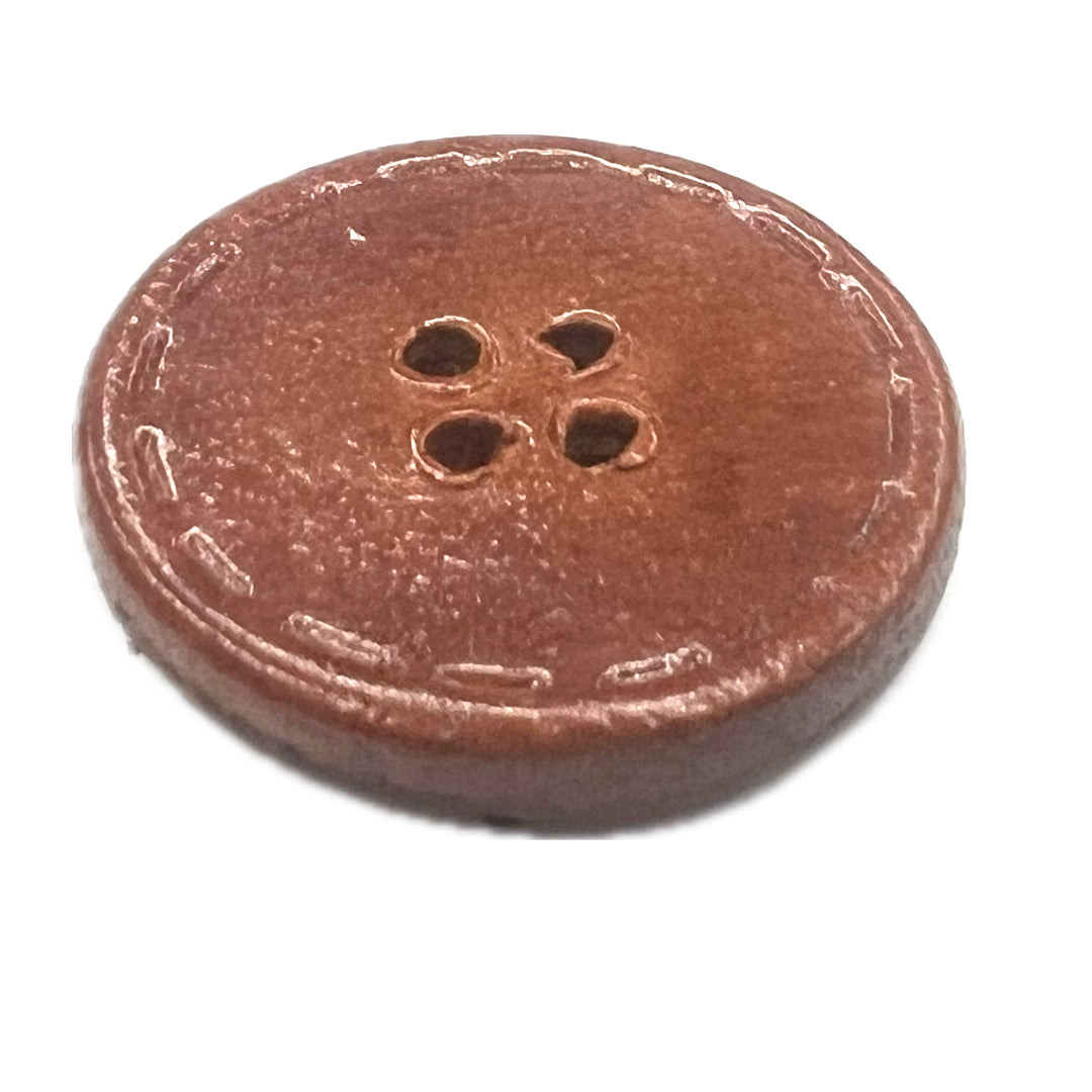 Round leather button with 4 holes.
