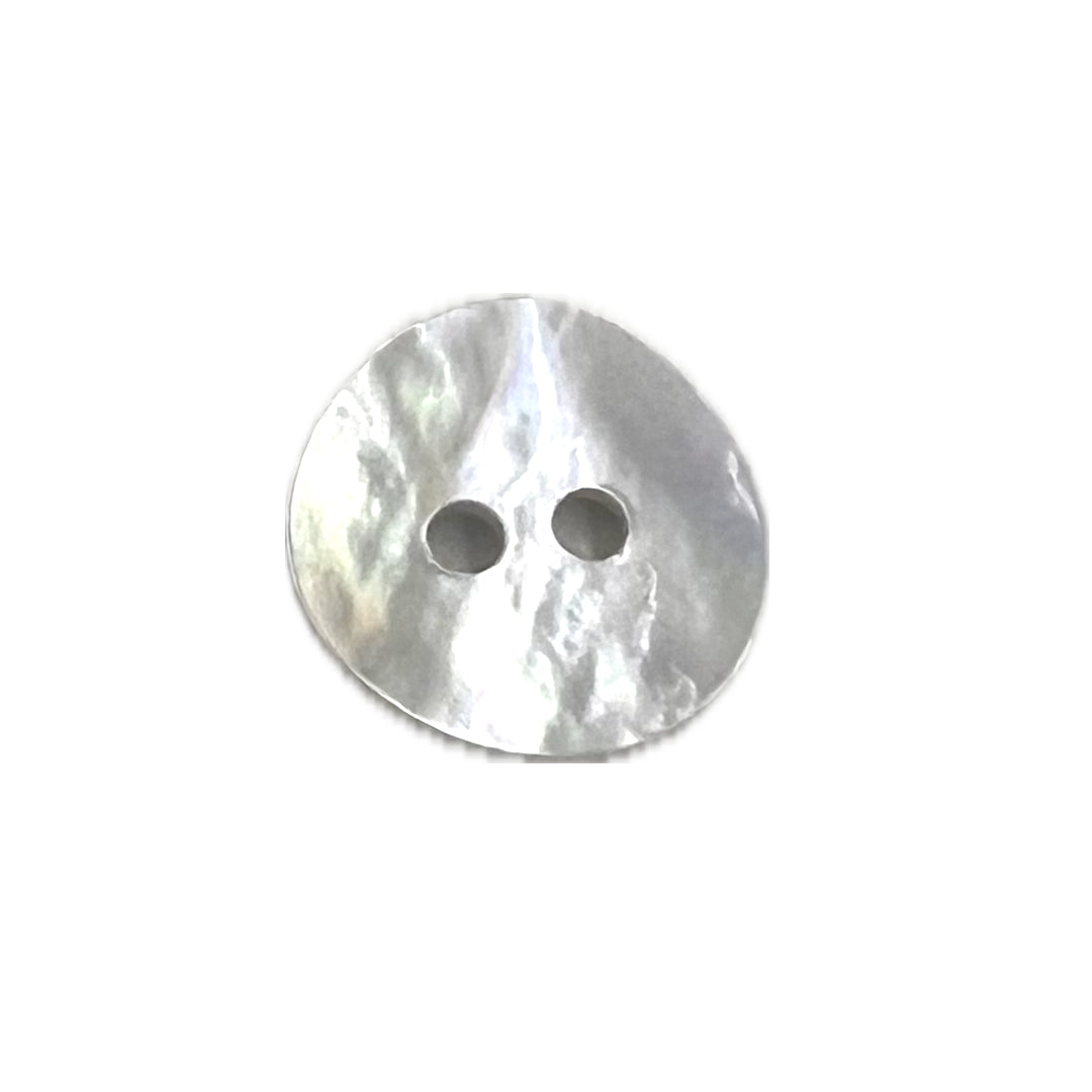 Round shell button with 2 holes.