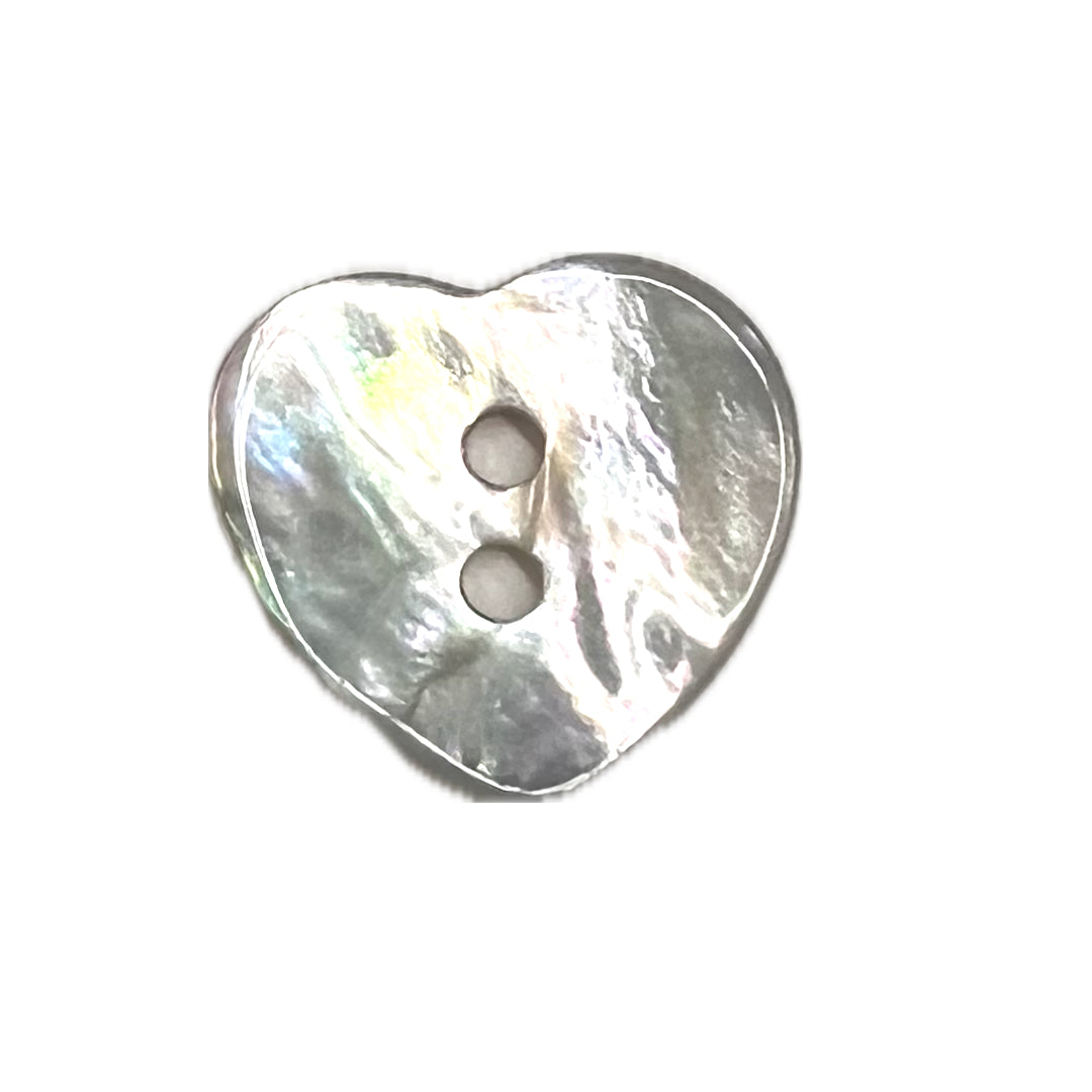 natural mother of pearl heart shaped button with 2 holes.