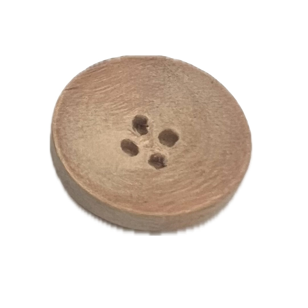 Round wooden button with 4 holes.