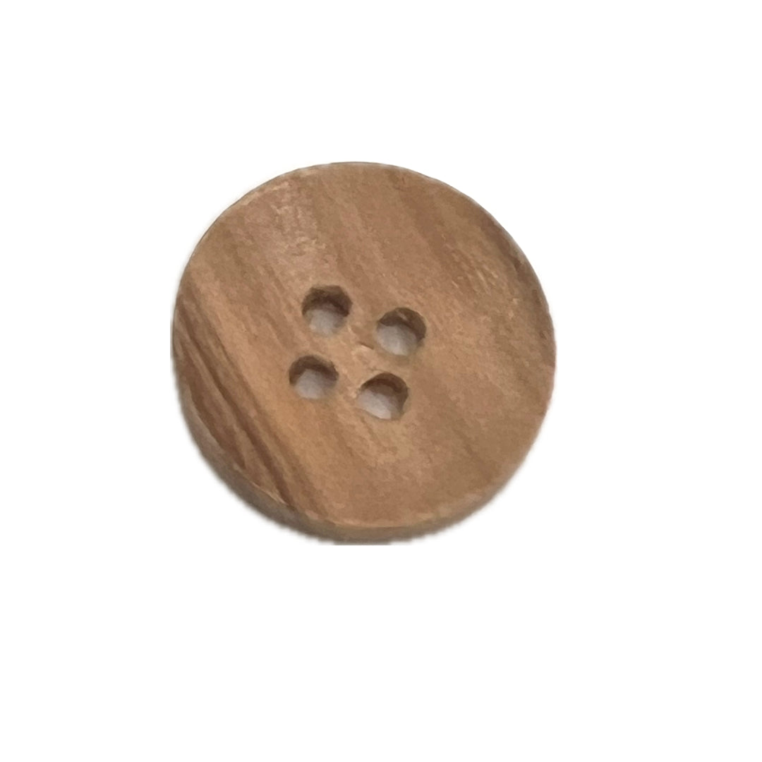 Round wooden button with 4 holes.