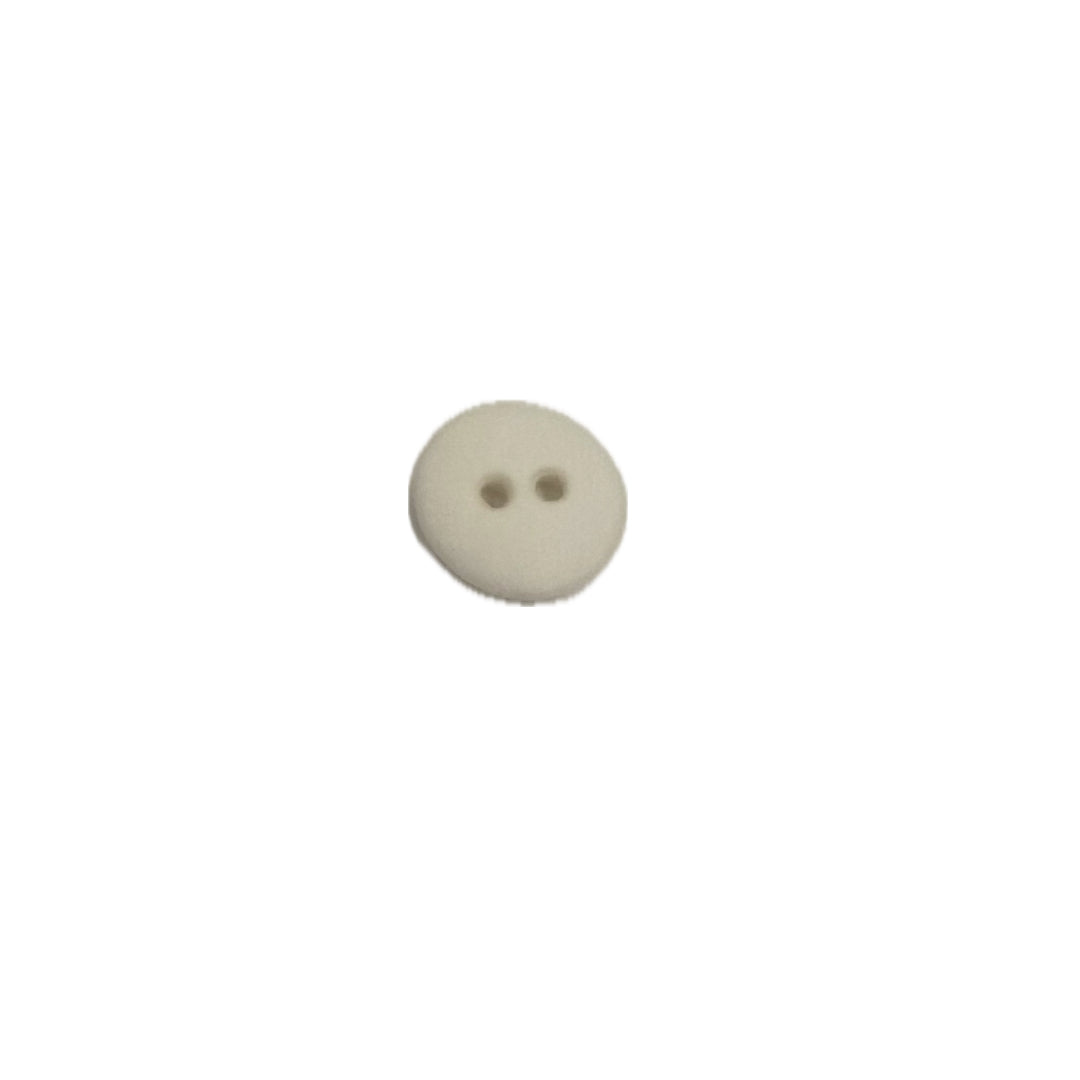 Beige polyester button with 2 holes.