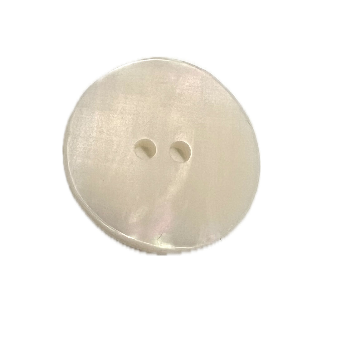 Round white button with 2 holes.