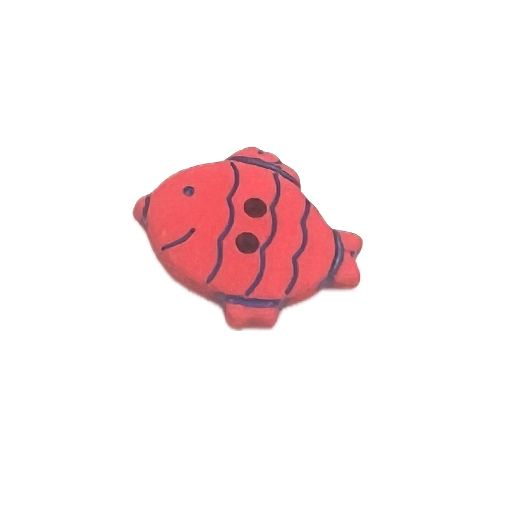 Plastic fish shaped button with 2 holes.