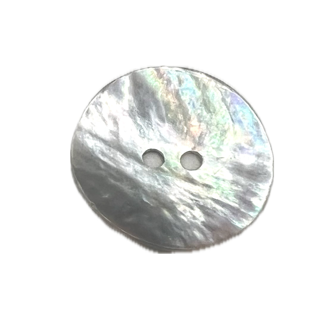Round shell button with 2 holes.