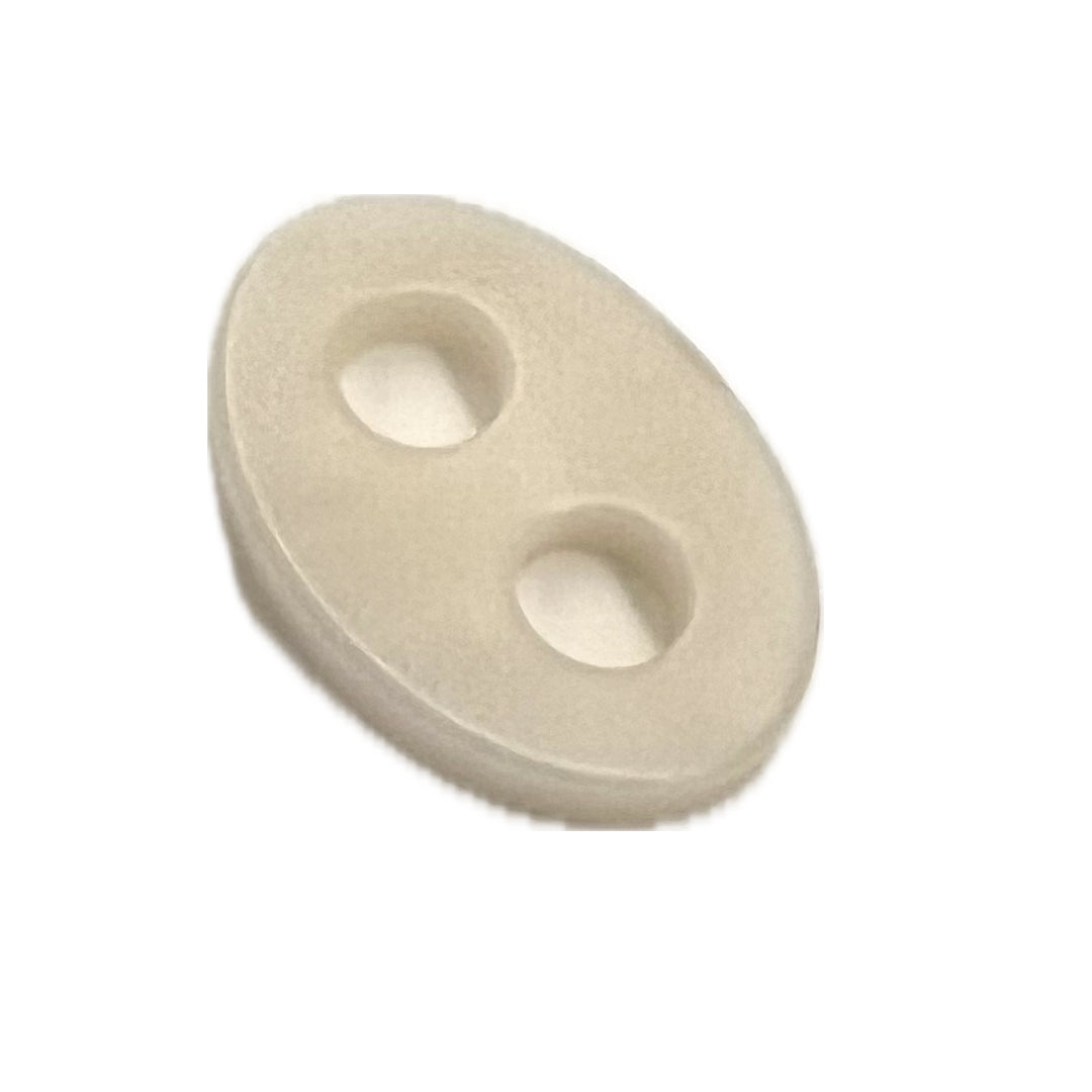 Oval button with 2 holes.