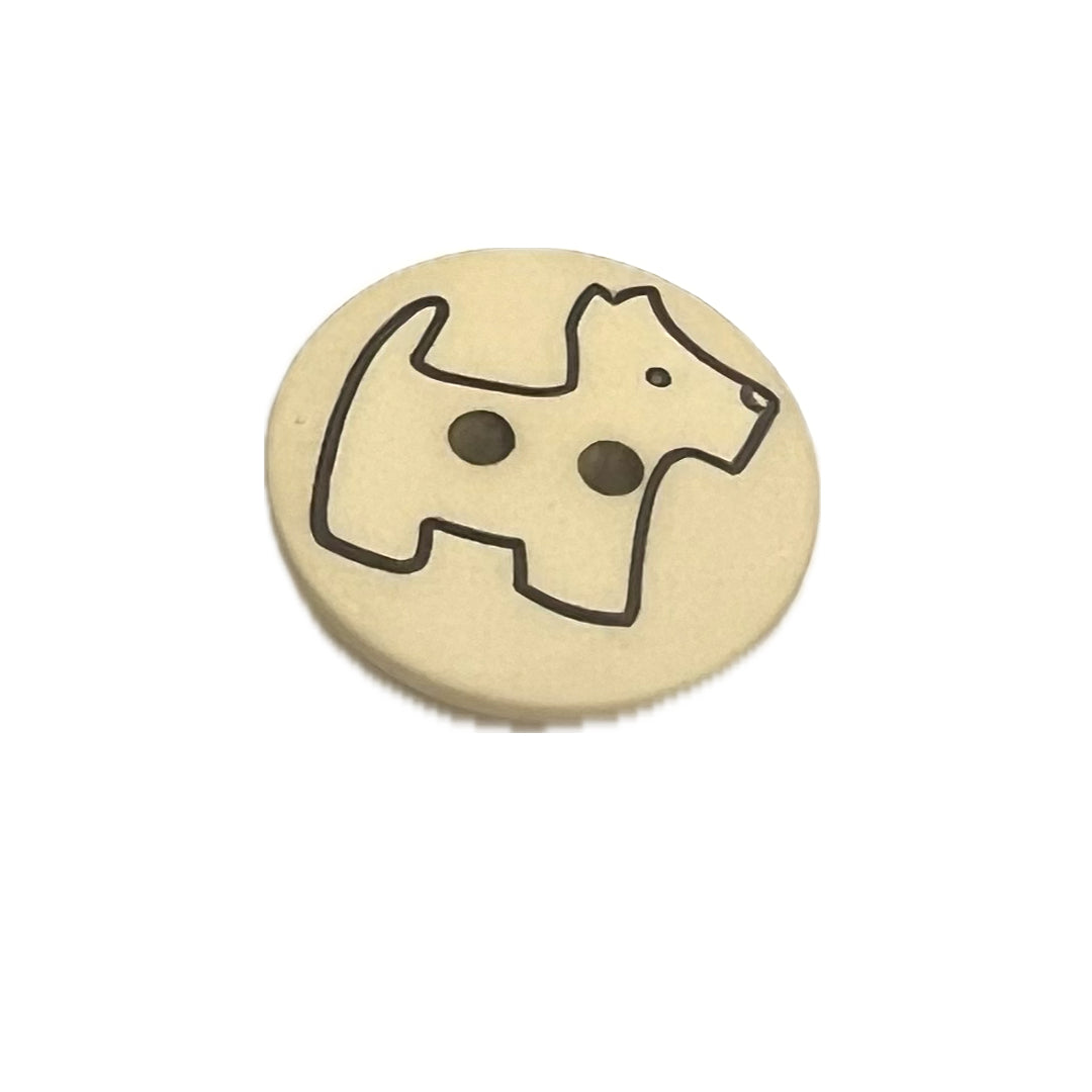 2 holed plastic button with the outline of a cute Scottie dog on it. 