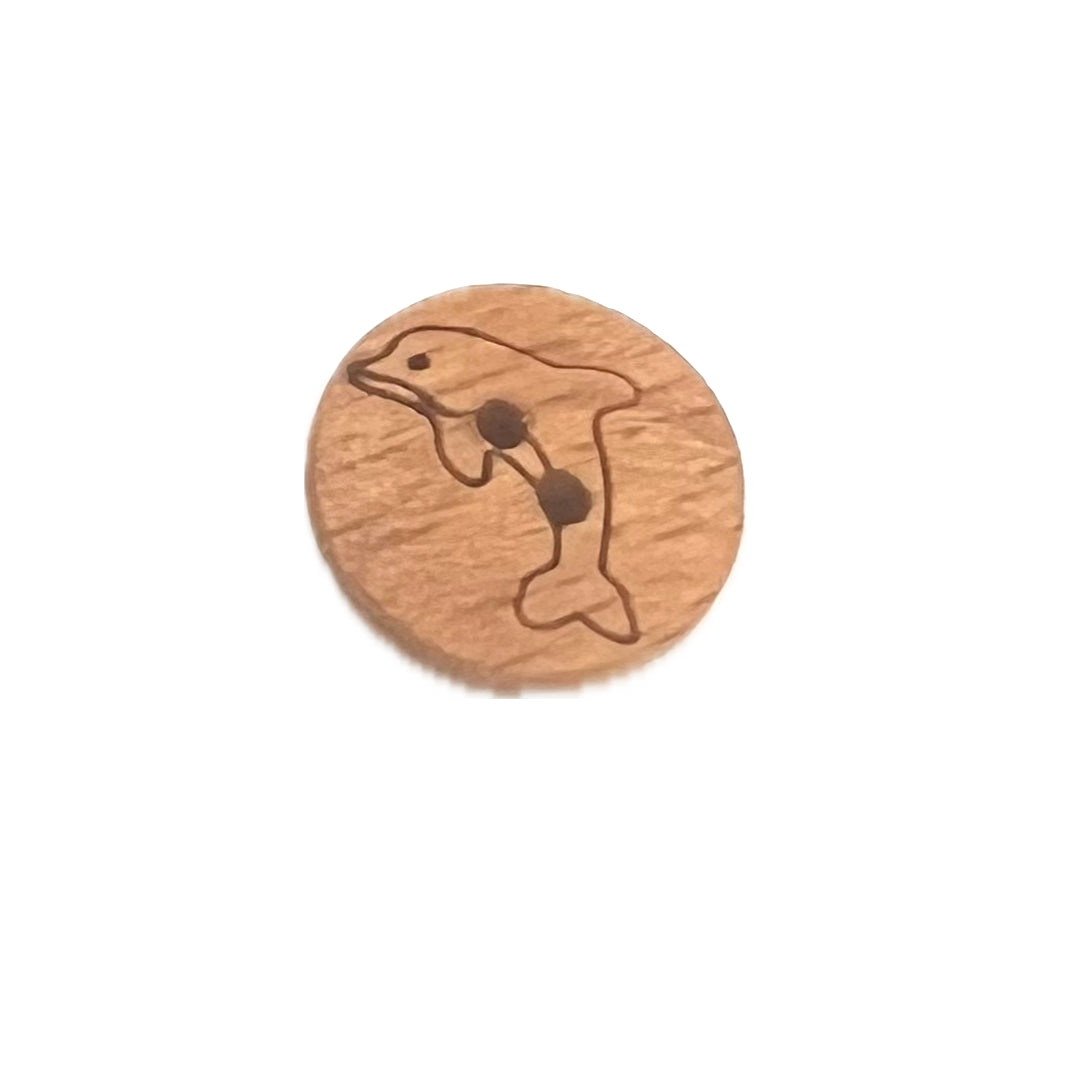 2 holed button with the outline of a dolphin.