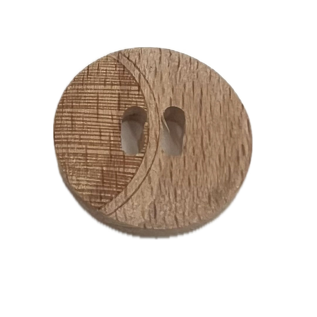 Round wooden button with 2 holes.