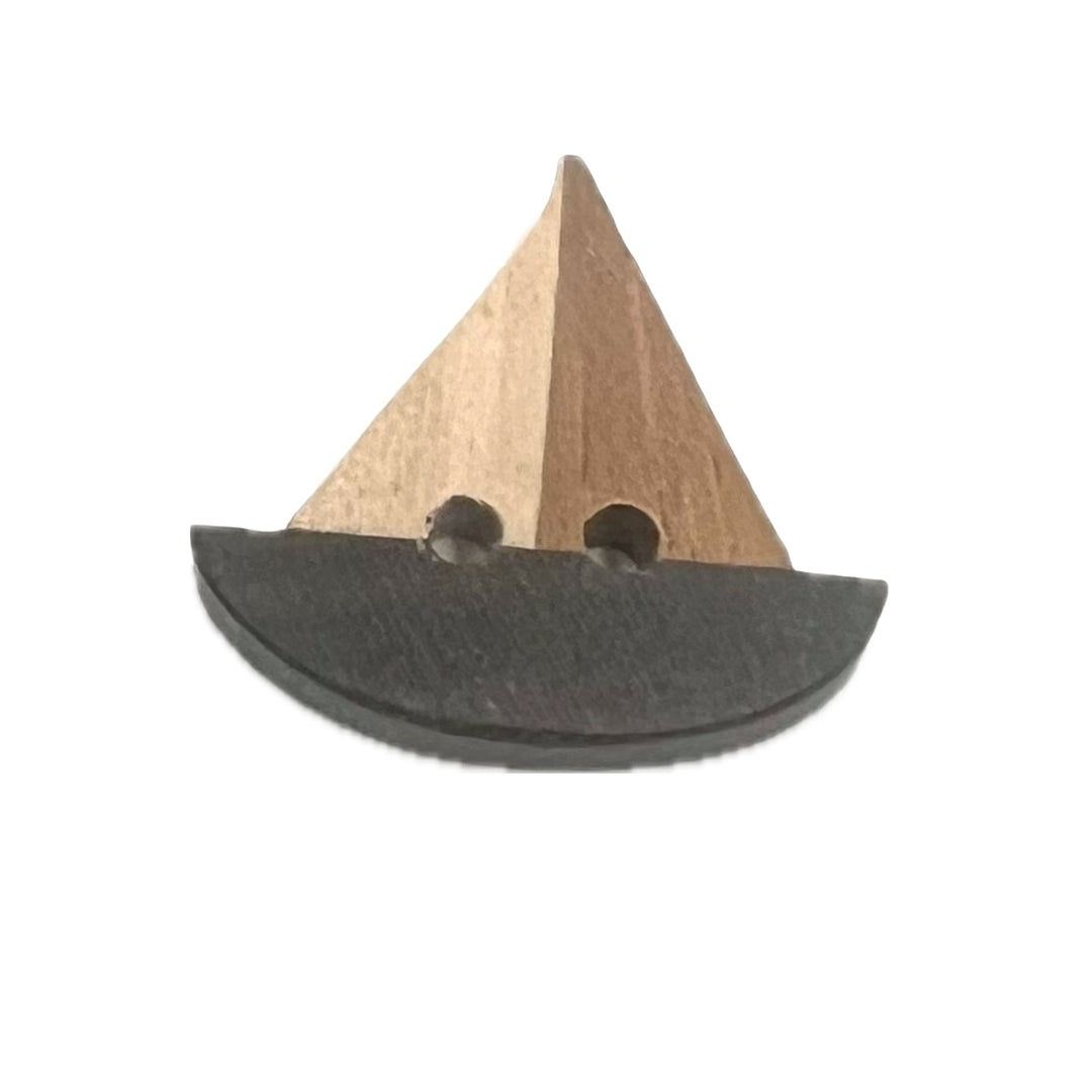 2 holed button shaped like a sailboat.