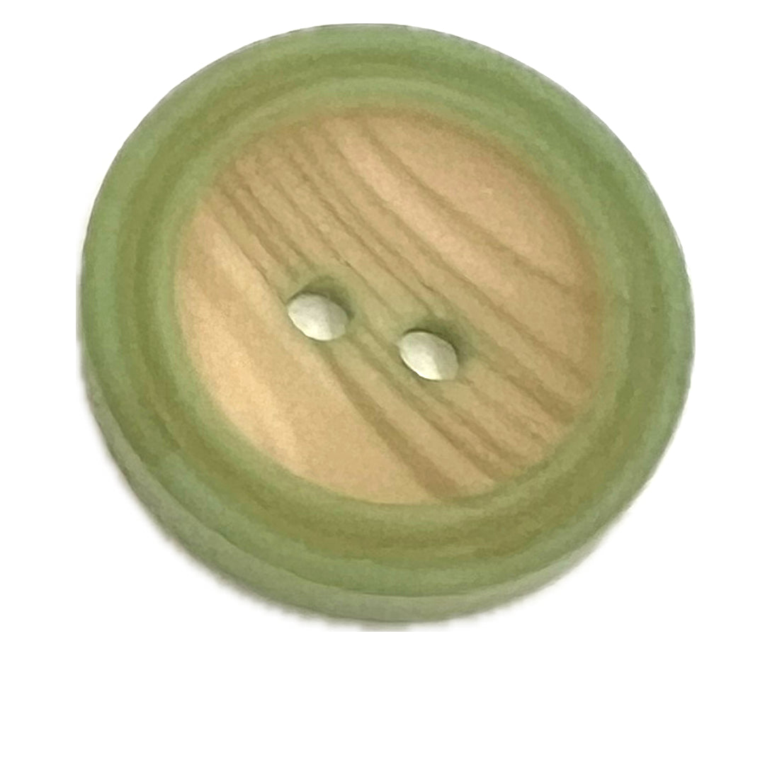 Faux wood button with 2 holes.